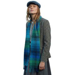 100% Irish Wool Scarf - Turquoise Green Blue Block Tartan Plaid, 9