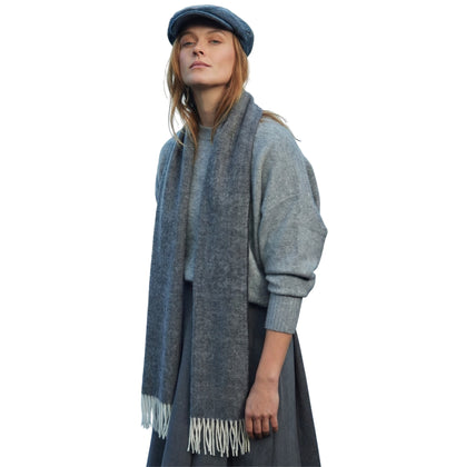 100% Irish Wool Scarf - Charcoal Herringbone, 9" x 78", Made in Ireland