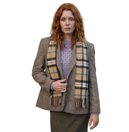 100% Irish Wool Scarf - Camel of Merrick Tartan Plaid, 12" x 60", Made in Ireland