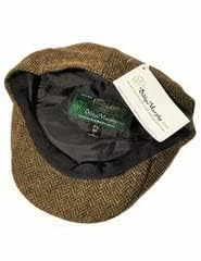 Irish 8-Panel Newsboy Cap, 100% Wool Tweed Brown Herringbone Flat Hat