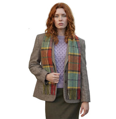 100% Irish Wool Scarf - Autumnal Earth Tone Tartan Plaid, 12
