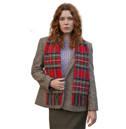 100% Irish Wool Scarf - Red Royal Stewart Tartan Plaid, 12" x 60", Made in Ireland