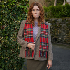 100% Irish Wool Scarf - Red Royal Stewart Tartan Plaid, 12