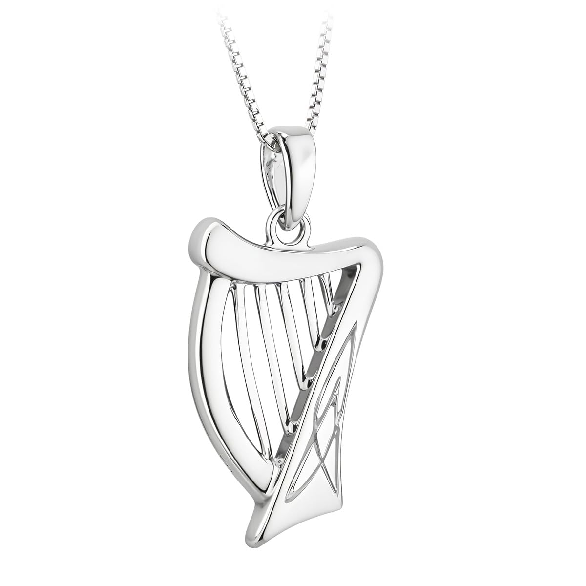 Irish Sterling Silver Harp Pendant Necklace for Women (18" Chain) - Traditional Celtic Jewelry
