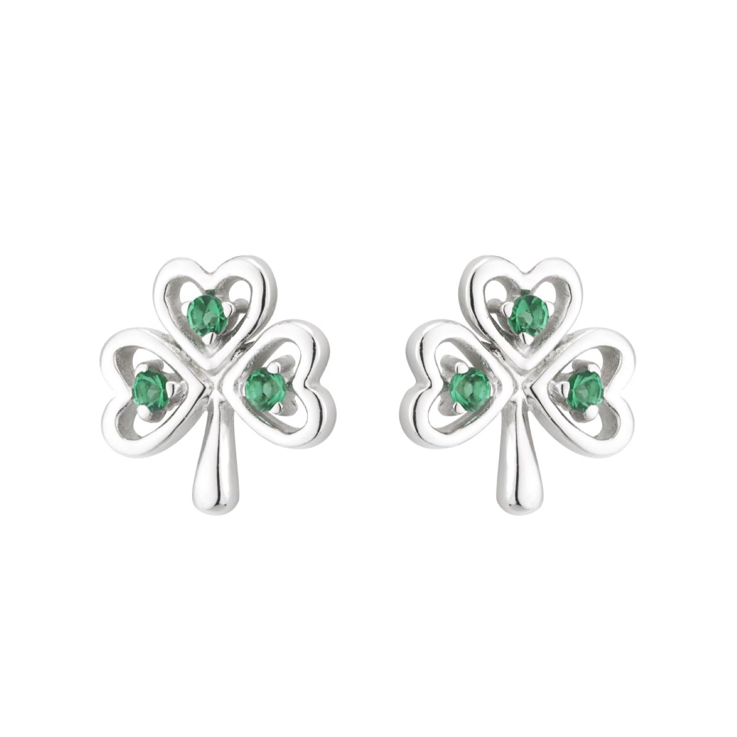 Sterling Silver Crystal Lucky Shamrock Stud Earrings for Women