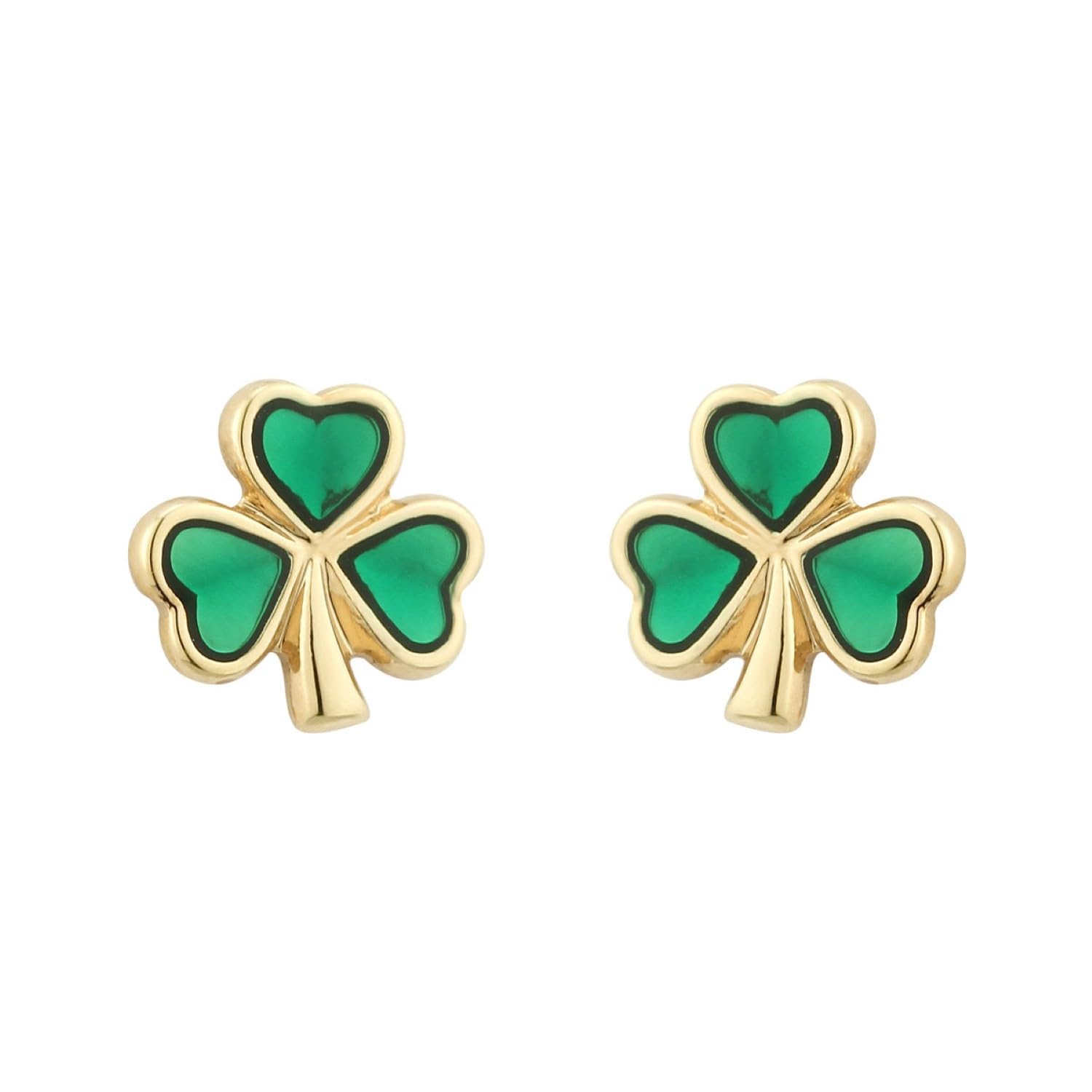 Irish Gold Plated Enamel Lucky Shamrock Stud Earrings for Women