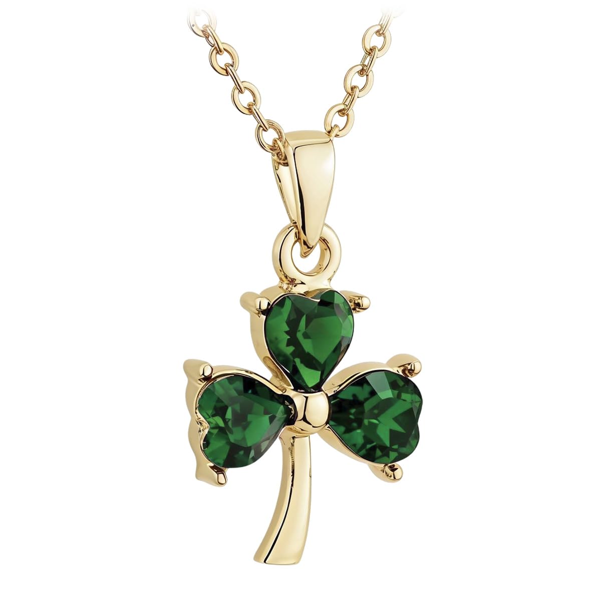 Irish Gold Plated Green Shamrock Charm Necklace - Lucky Emerald Green Celtic Jewelry