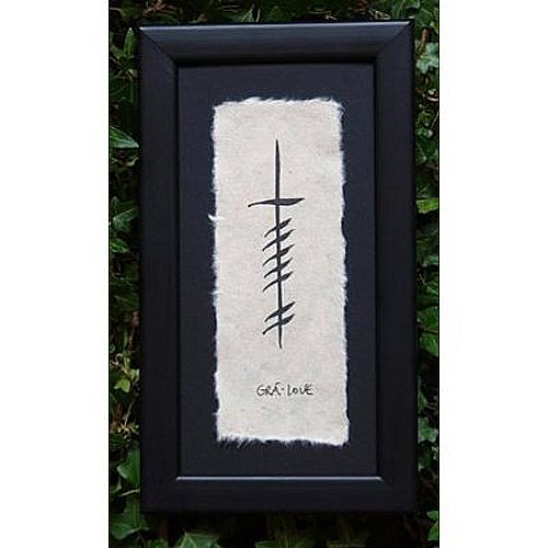 Irish Grá Love Ogham Wall Art – Hand Scripted Celtic Writing, Framed, Made in Ireland