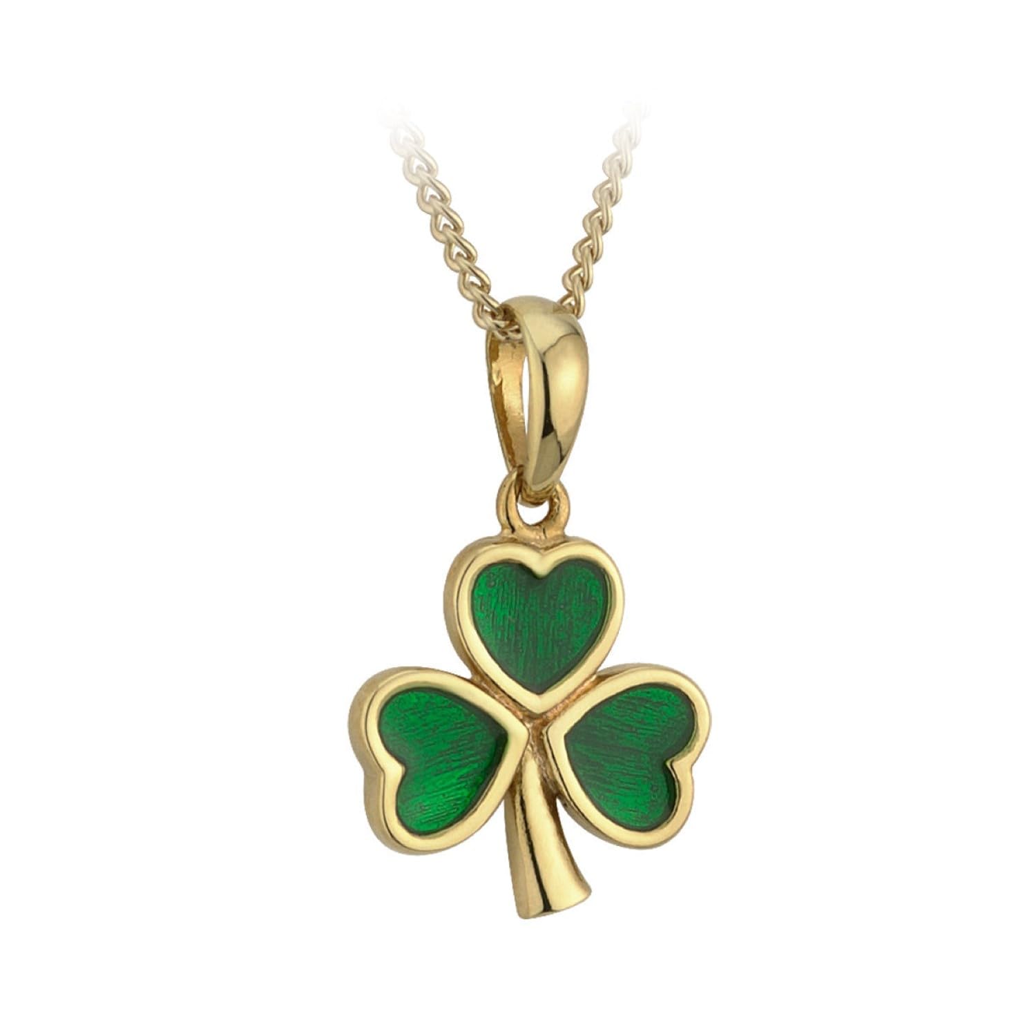 Gold Plated Enamel Shamrock Pendant Necklace for Women - 18 Inch Chain