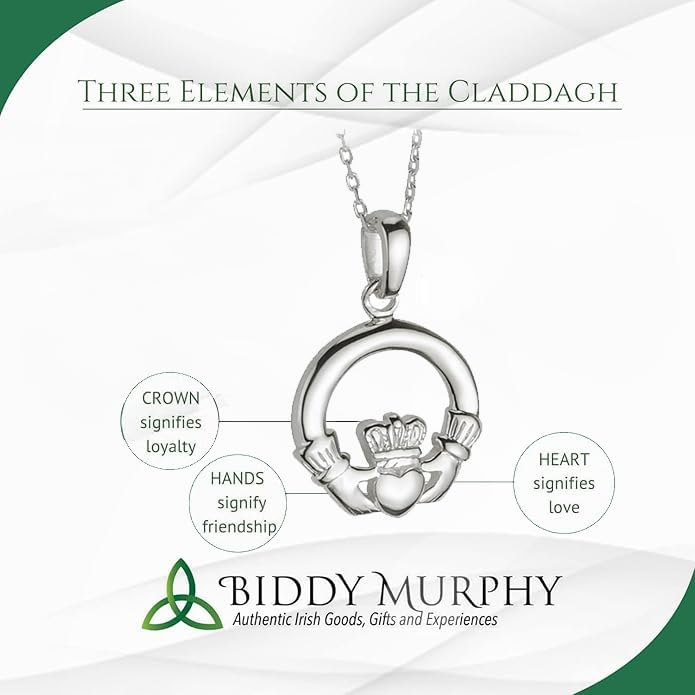 Sterling Silver Irish Claddagh Pendant Necklace