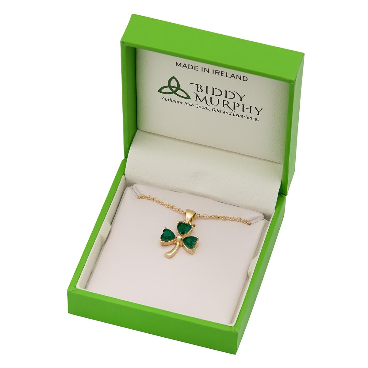 Irish Gold Plated Green Shamrock Charm Necklace - Lucky Emerald Green Celtic Jewelry