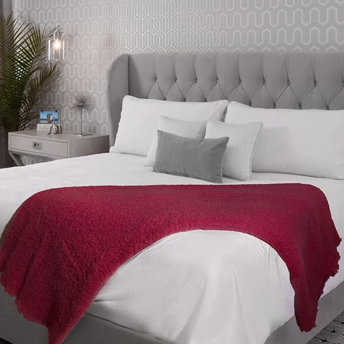Irish Mohair Throw Blanket – Solid Red, 70% Mohair Wool Blend (54" x 72"), Made in Ireland