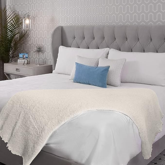 Irish Mohair Throw Blanket – Solid White, 70% Mohair Wool Blend (54" x 72"), Made in Ireland