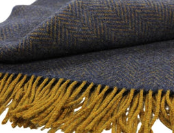 54" x 71" Merino Cashmere Wool Blend Throw Blanket (Blue & Gold) 95% | 5% Ultra Soft Herringbone Pattern (Copy)