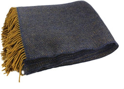 54" x 71" Merino Cashmere Wool Blend Throw Blanket (Blue & Gold) 95% | 5% Ultra Soft Herringbone Pattern (Copy)