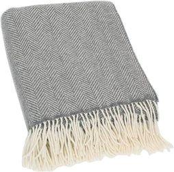 54" x 71" Merino Cashmere Wool Blend Throw Blanket (Grey & Cream) 95% | 5% Ultra Soft Herringbone Pattern