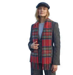100% Irish Wool Scarf -  Red Royal Stewart Tartan Plaid, 12