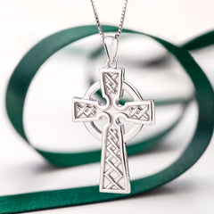 Celtic Cross Necklace - Double Sided High Cross - Hefty Design - Tall - 1-1/4