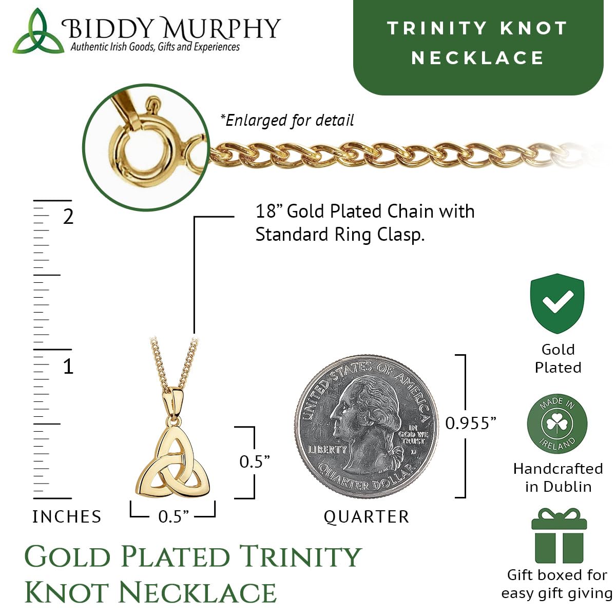 Gold-Plated Irish Trinity Knot Necklace - Made in Ireland