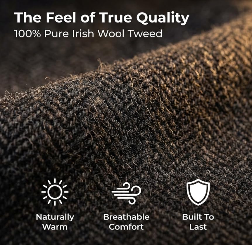 Self-Adjusting Irish Wool Driving Cap – Charcoal Black Comfort Fit Flat Hat