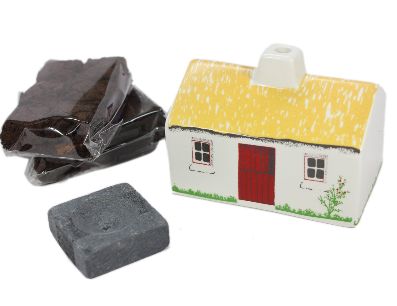 Biddy Murphy Irish Turf Ceramic Cottage Incense Burner: Includes 12 Irish Peat Briquettes, Made in Ireland