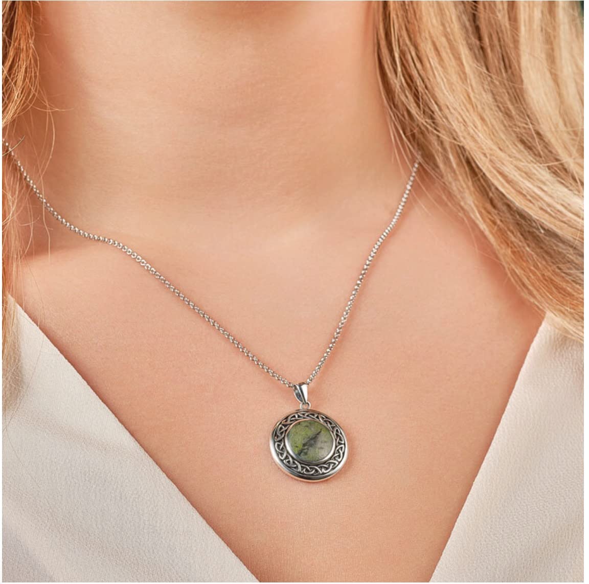 Connemara Marble Celtic Necklace: Sterling Silver, Ireland