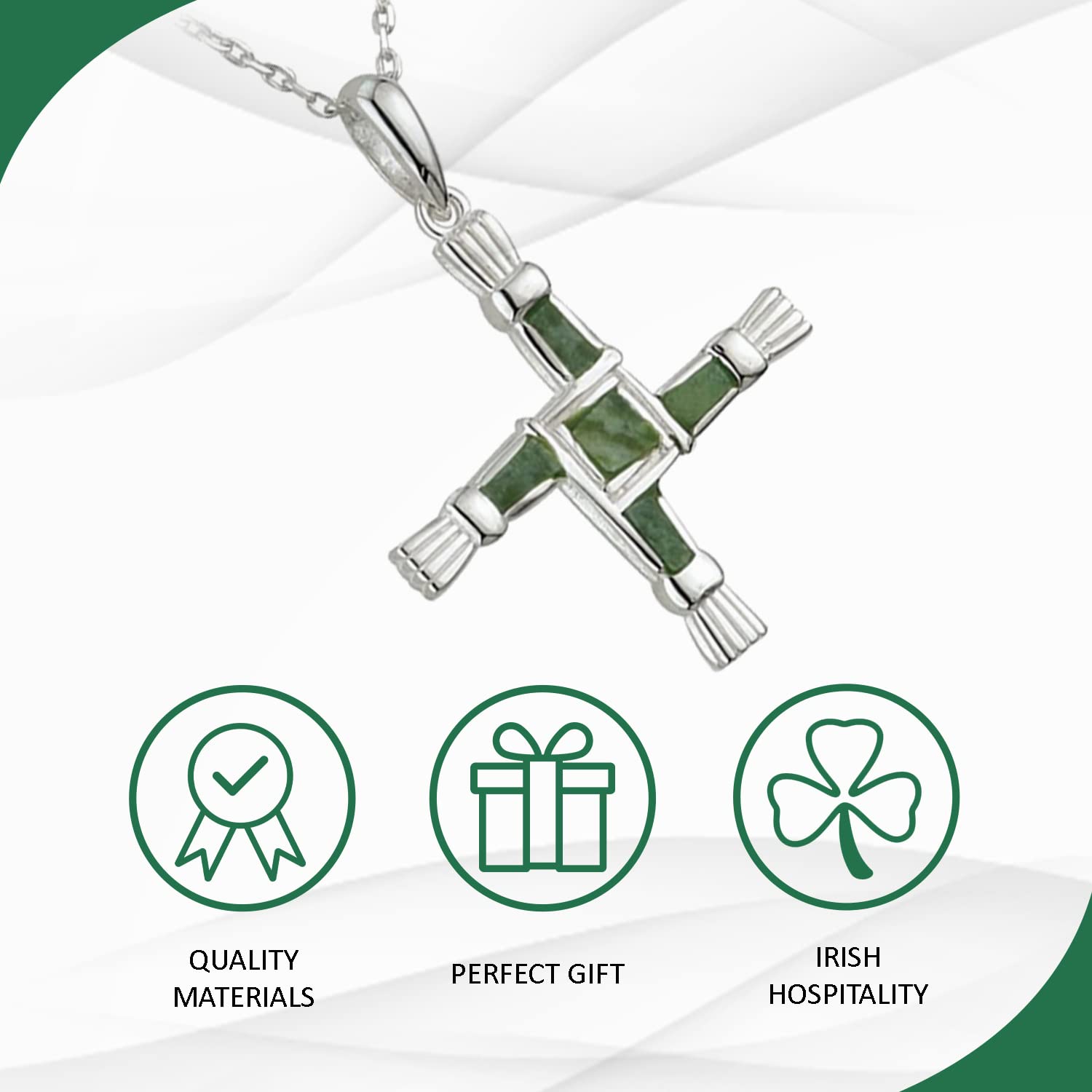 St. Brigid's Cross Pendant: Sterling Silver & Connemara Marble Necklace