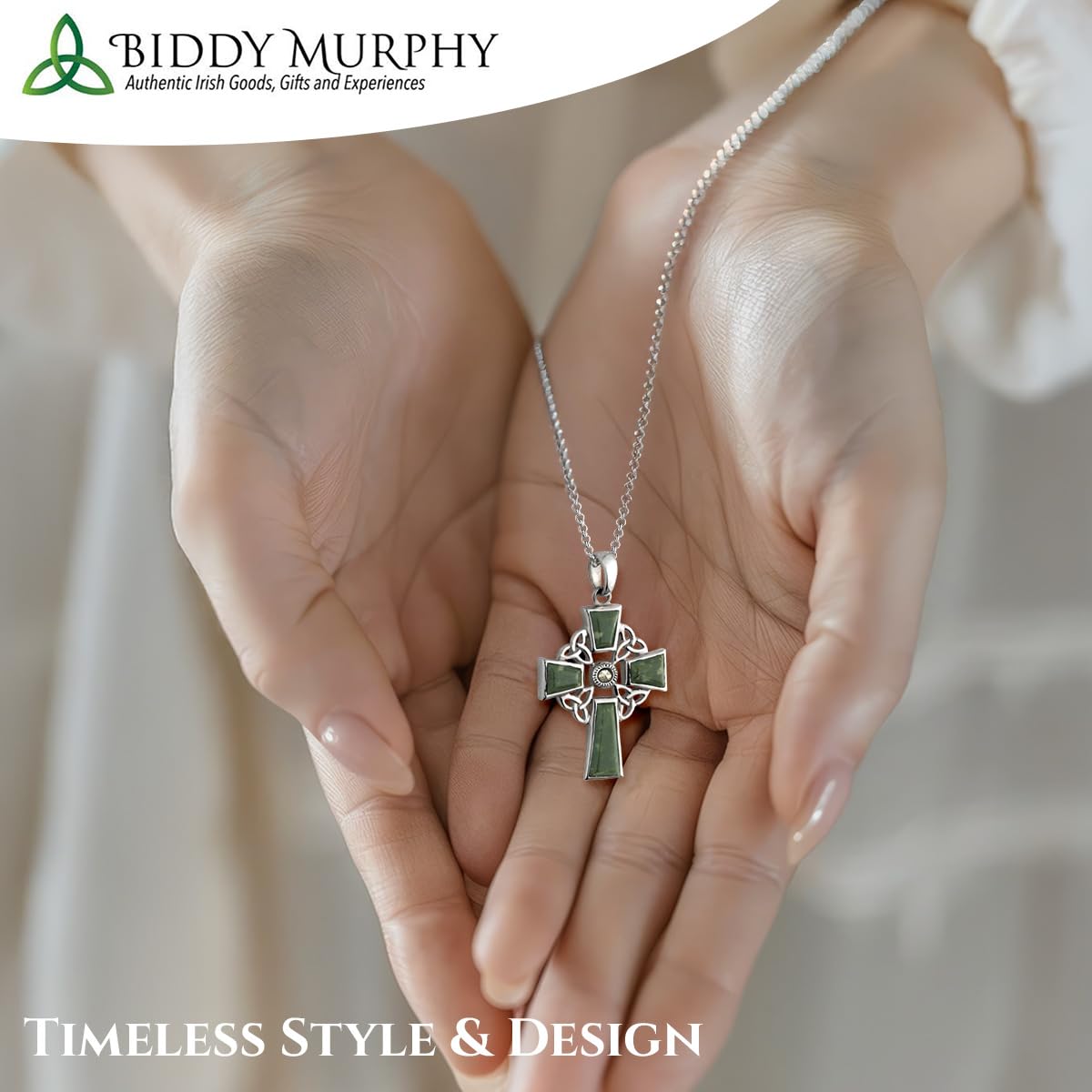 Sterling Silver Irish Celtic Cross Necklace with Connemara Marble