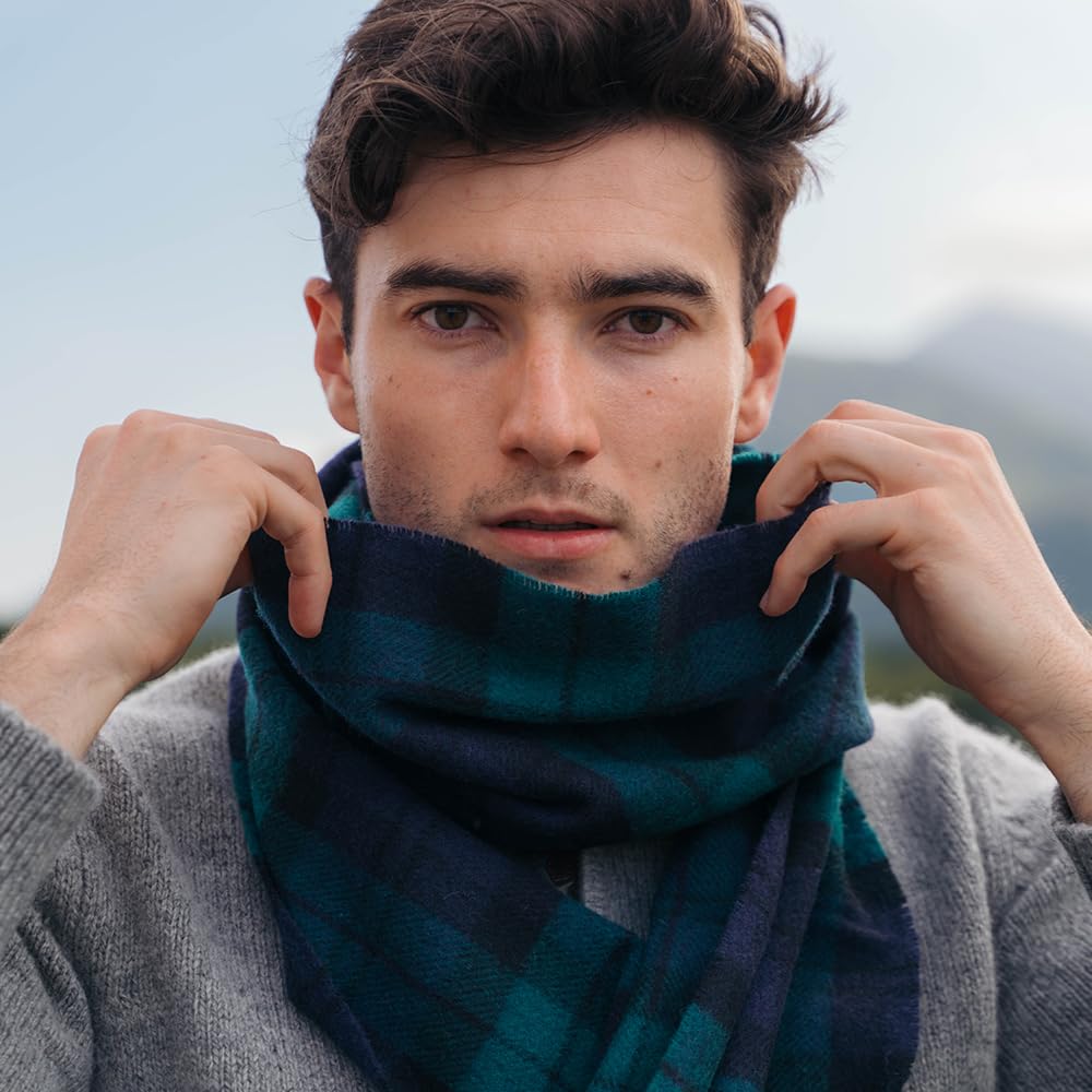 100% Irish Wool Scarf - Blackwatch Tartan Plaid, 9" x 78", Made in Ireland