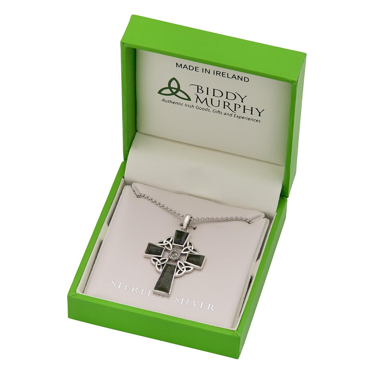 Sterling Silver Irish Celtic Cross Necklace with Connemara Marble