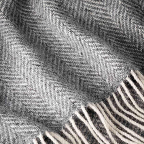 54" x 71" Merino Cashmere Wool Blend Throw Blanket (Grey & Cream) 95% | 5% Ultra Soft Herringbone Pattern