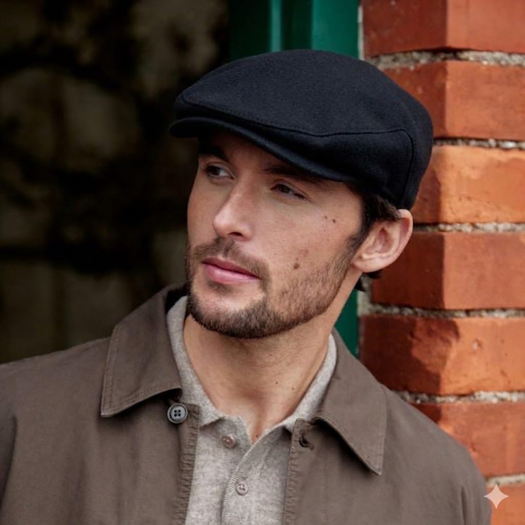 Biddy Murphy Irish Tweed Flat Cap - Solid Black 100% Wool Vintage Hat ...