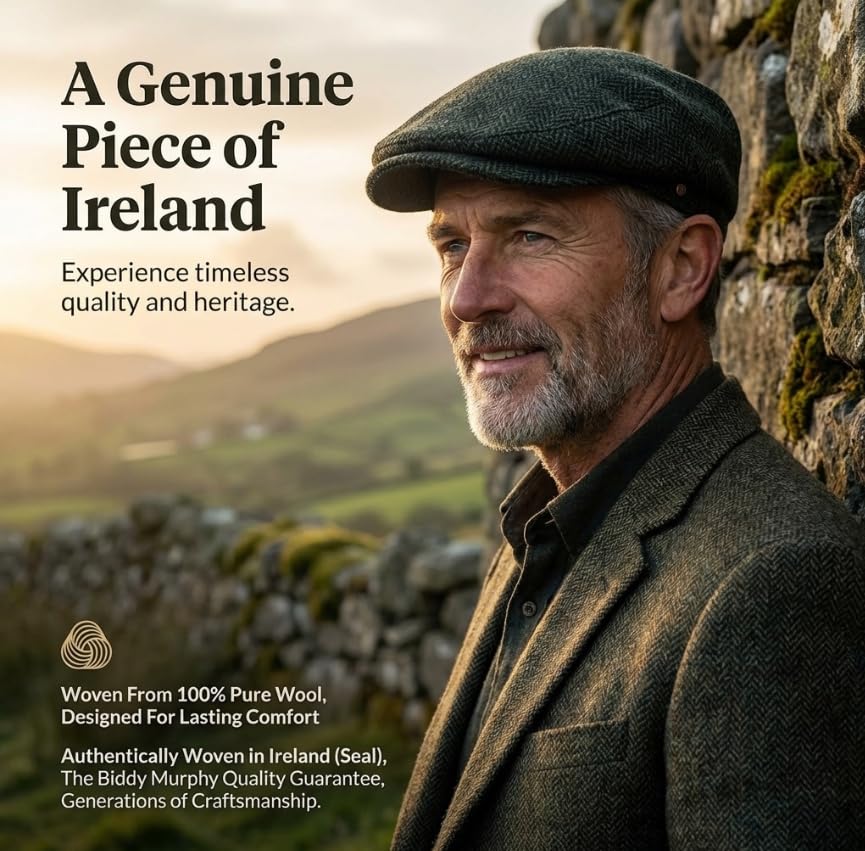Self-Adjusting Irish Wool Driving Cap – Charcoal Black Comfort Fit Flat Hat