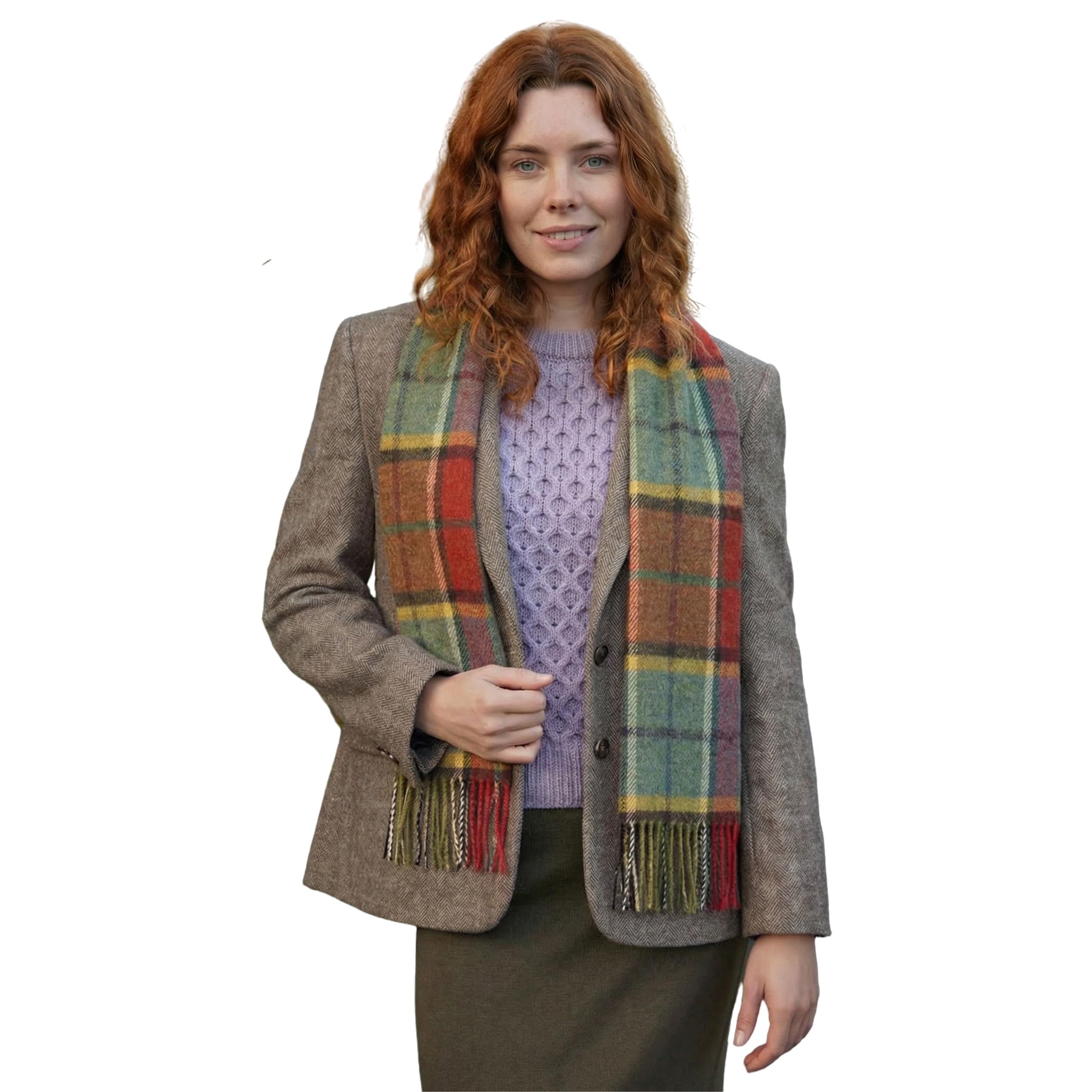 100% Irish Wool Scarf - Autumnal Earth Tone Tartan Plaid, 12" x 60", Made in Ireland