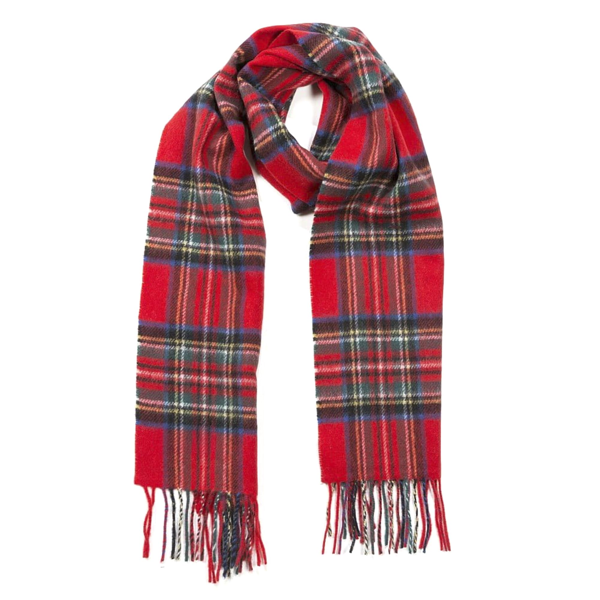 100% Irish Wool Scarf -  Red Royal Stewart Tartan Plaid, 12" x 71", Made in Ireland