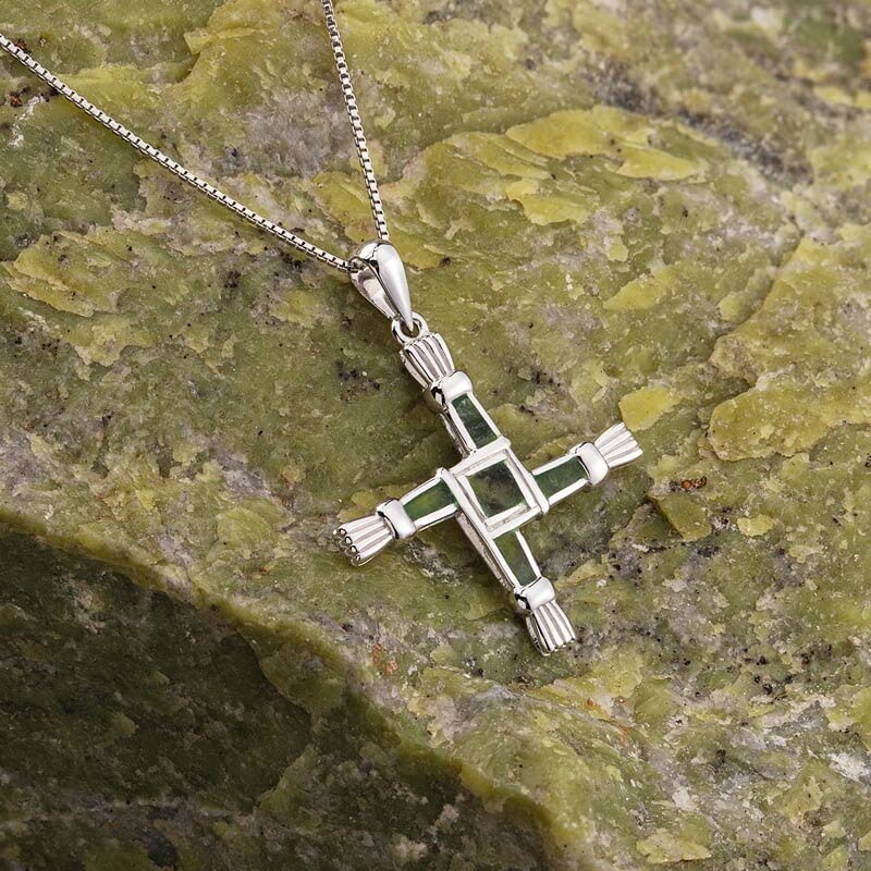 St. Brigid's Cross Pendant: Sterling Silver & Connemara Marble Necklace