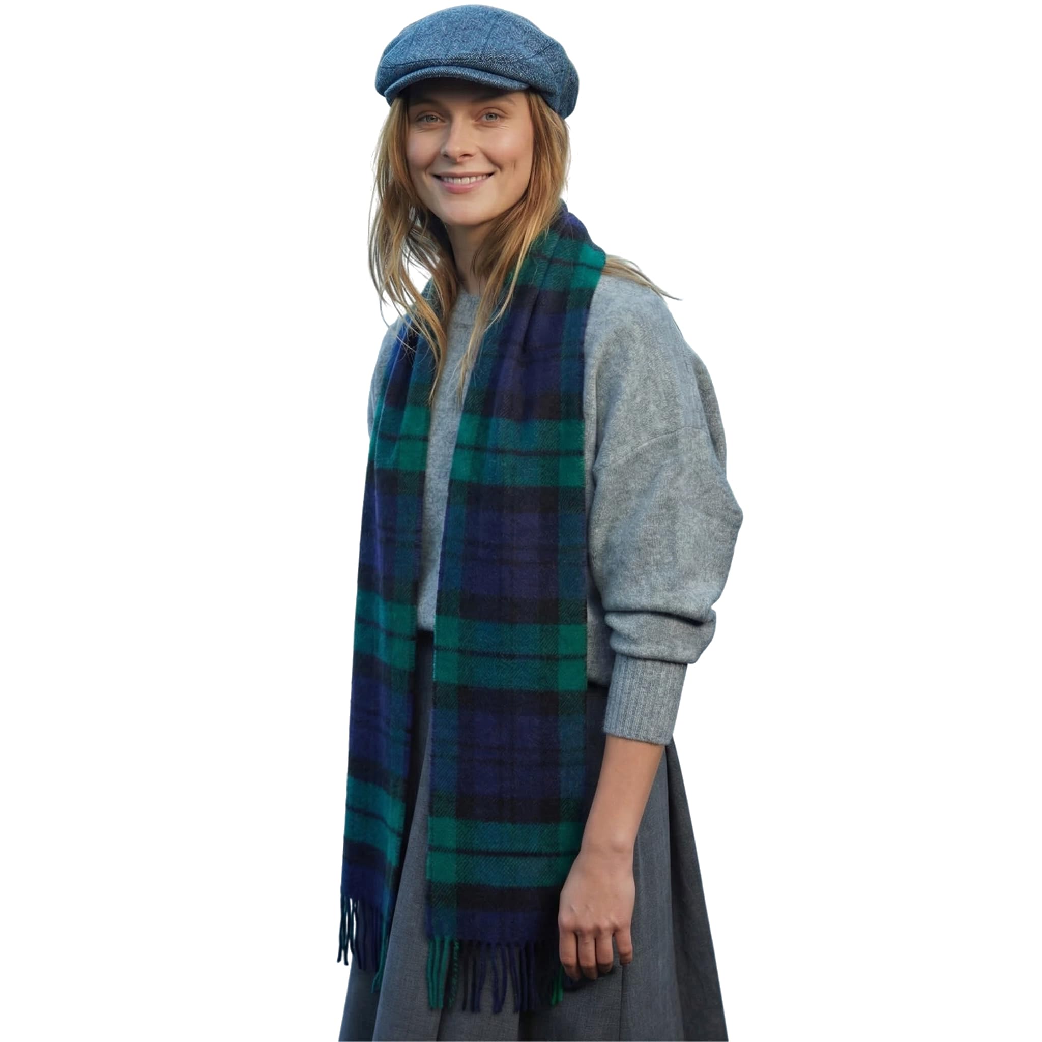 100% Irish Wool Scarf - Blackwatch Tartan Plaid, 9" x 78", Made in Ireland