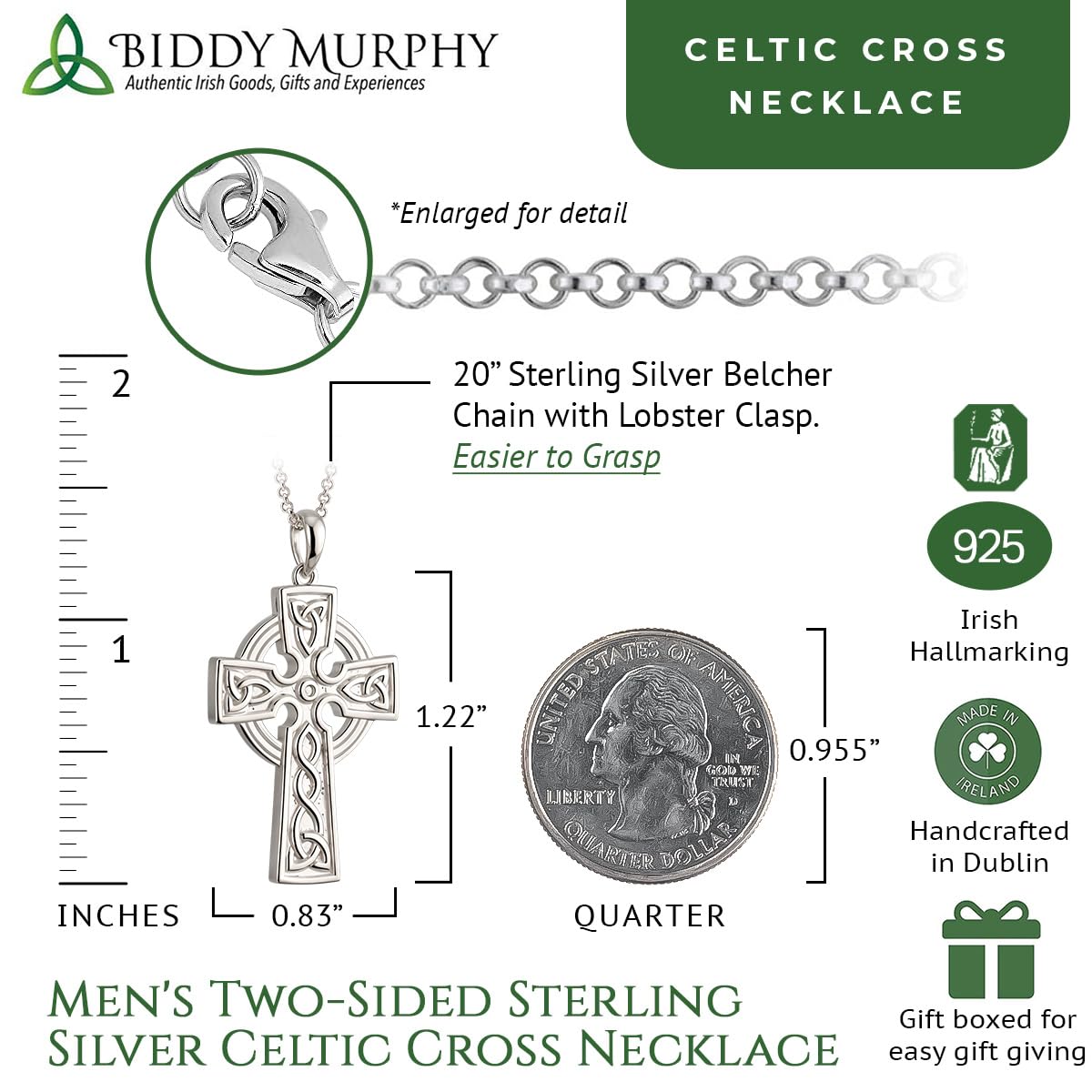 Men's Two-Sided Sterling Silver Celtic Cross Necklace