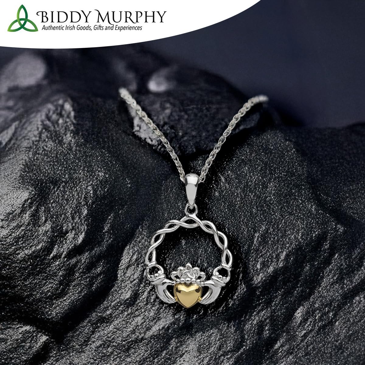 Sterling Silver & 10K Gold Irish Claddagh Necklace