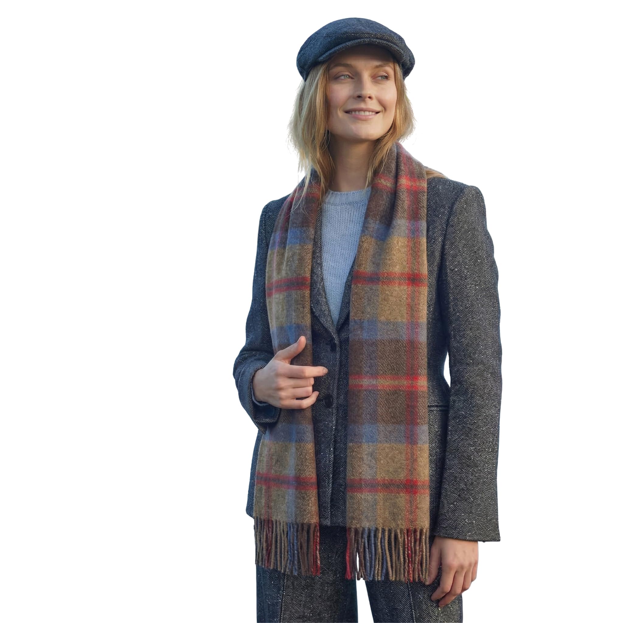 100% Irish Wool Scarf -  Rust Brown Red Tartan Plaid, 12" x 71", Made in Ireland
