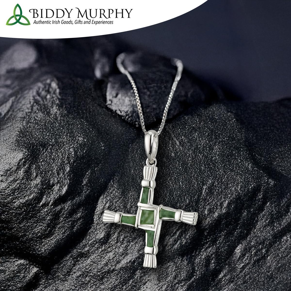 St. Brigid's Cross Pendant: Sterling Silver & Connemara Marble Necklace