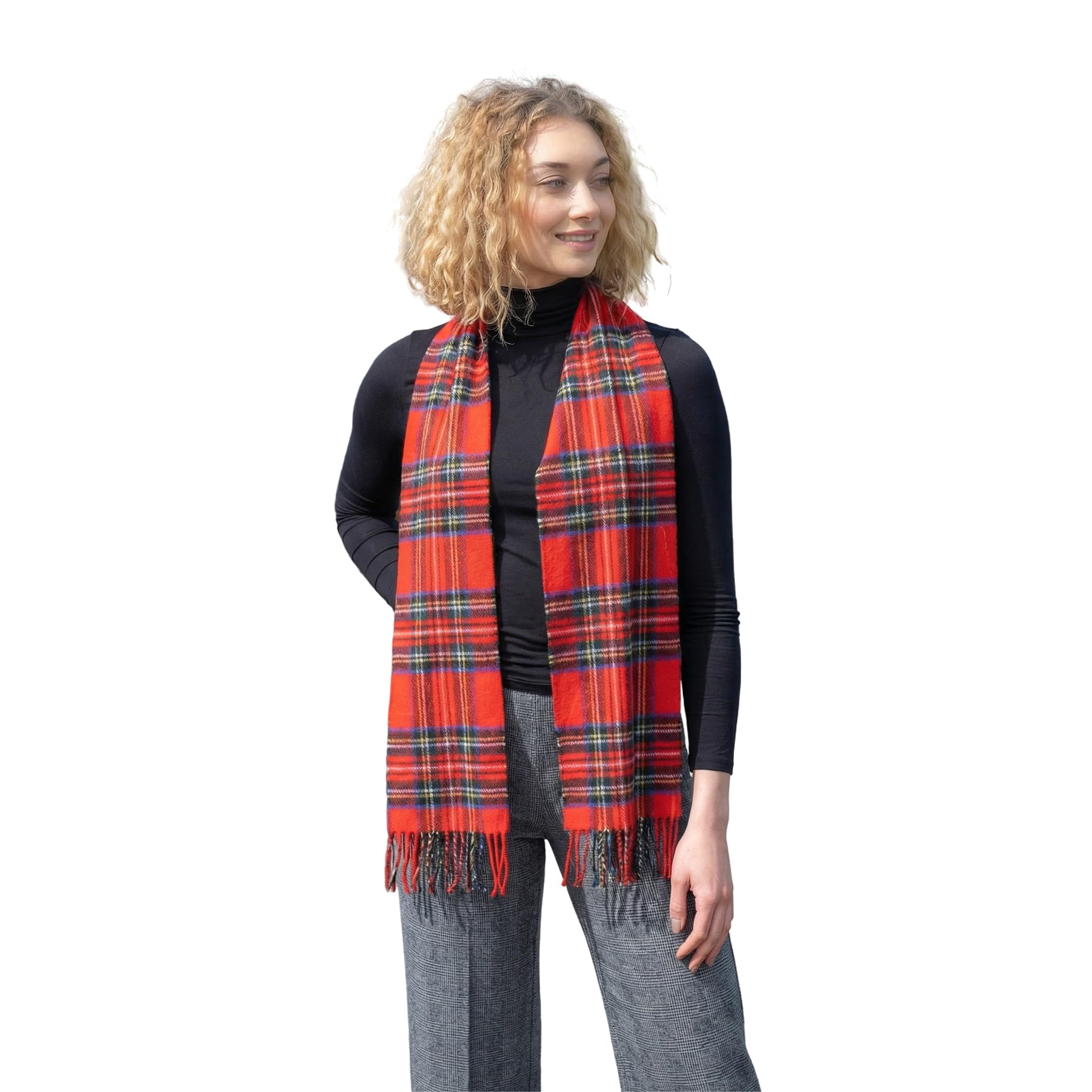 100% Brushed Merino Wool Scarf - Royal Stewart Red Tartan Plaid, 12" x 71", Made in Ireland