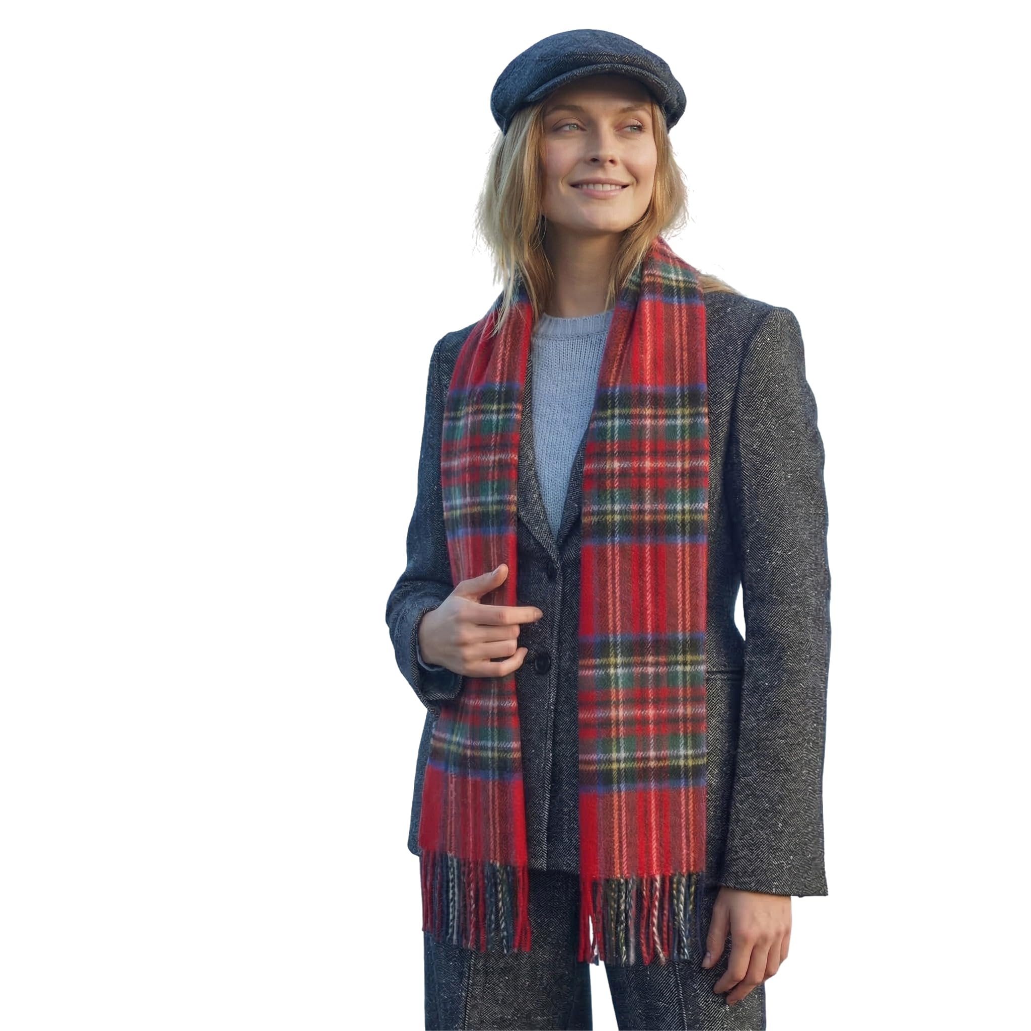 100% Irish Wool Scarf -  Red Royal Stewart Tartan Plaid, 12" x 71", Made in Ireland