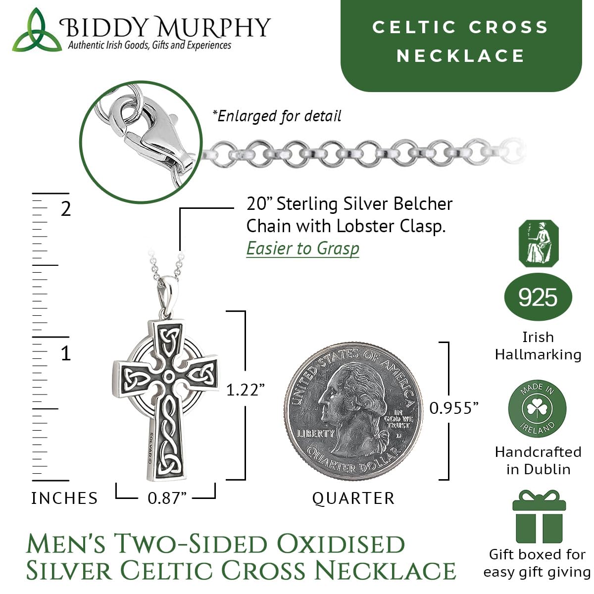 Men's Double-Sided Sterling Silver Celtic Cross Necklace