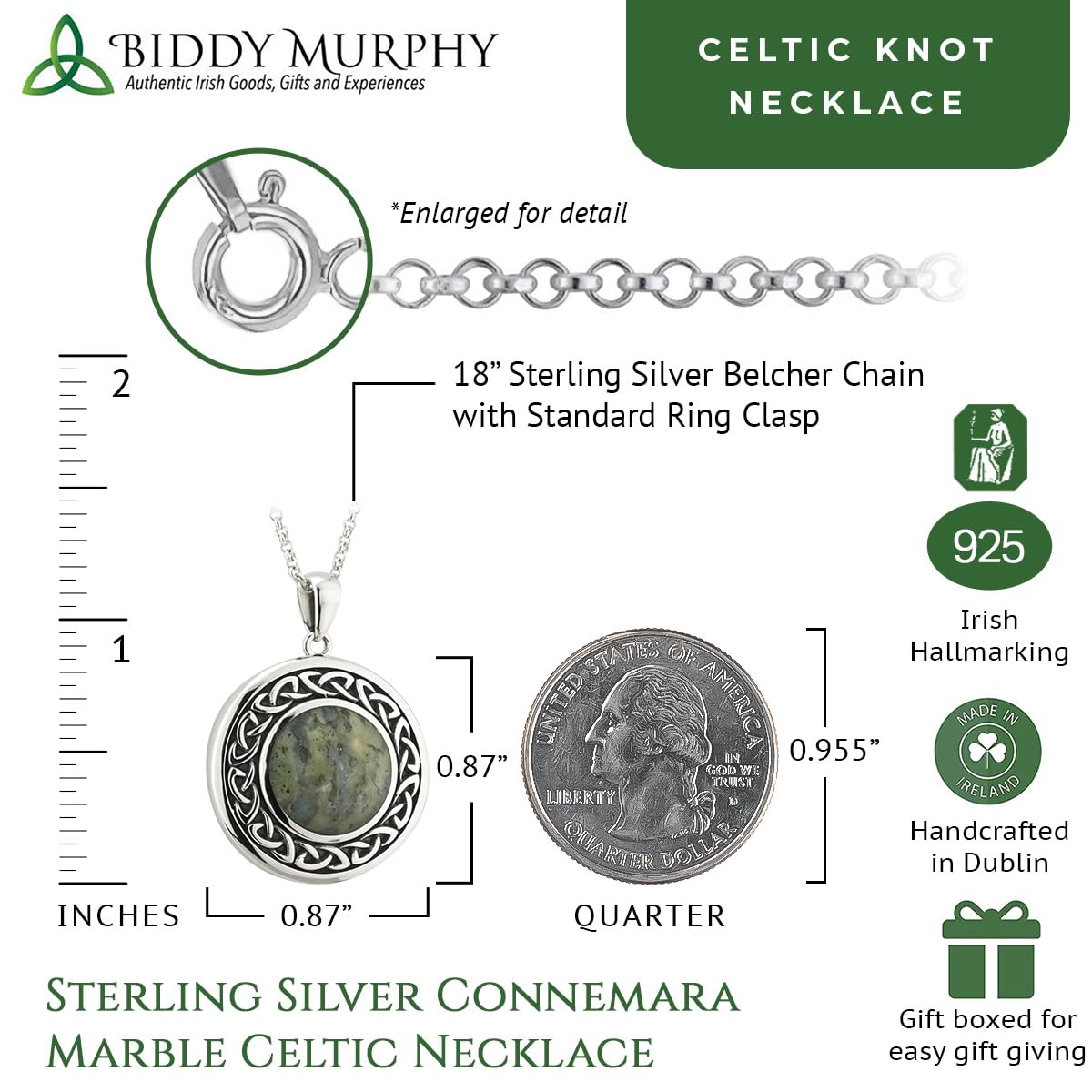 Connemara Marble Celtic Necklace: Sterling Silver, Ireland