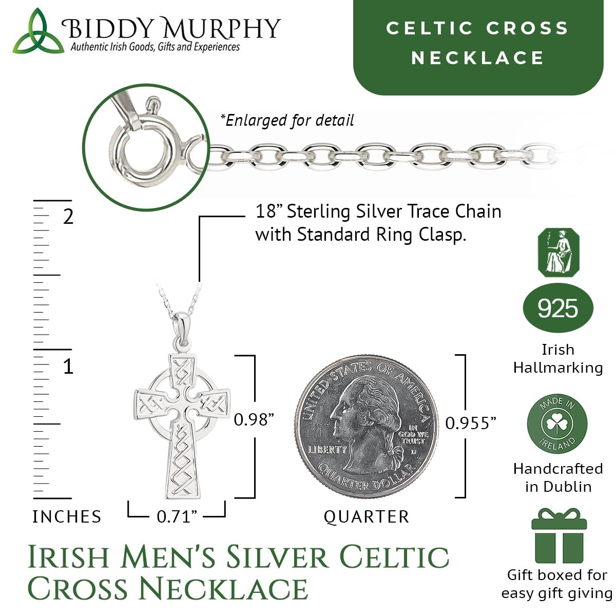 Irish Men's Silver Celtic Cross Necklace