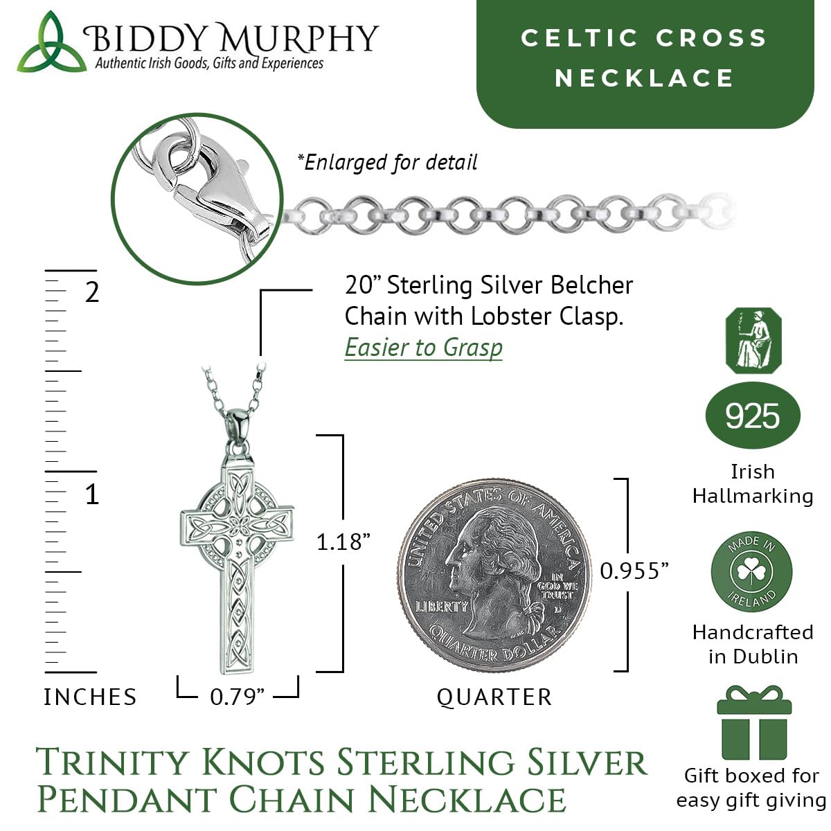 Sterling Silver Irish Celtic Cross Necklace - Large and Heavy