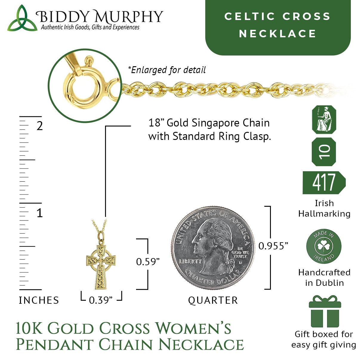 10K Gold Irish Small Celtic Cross Necklace