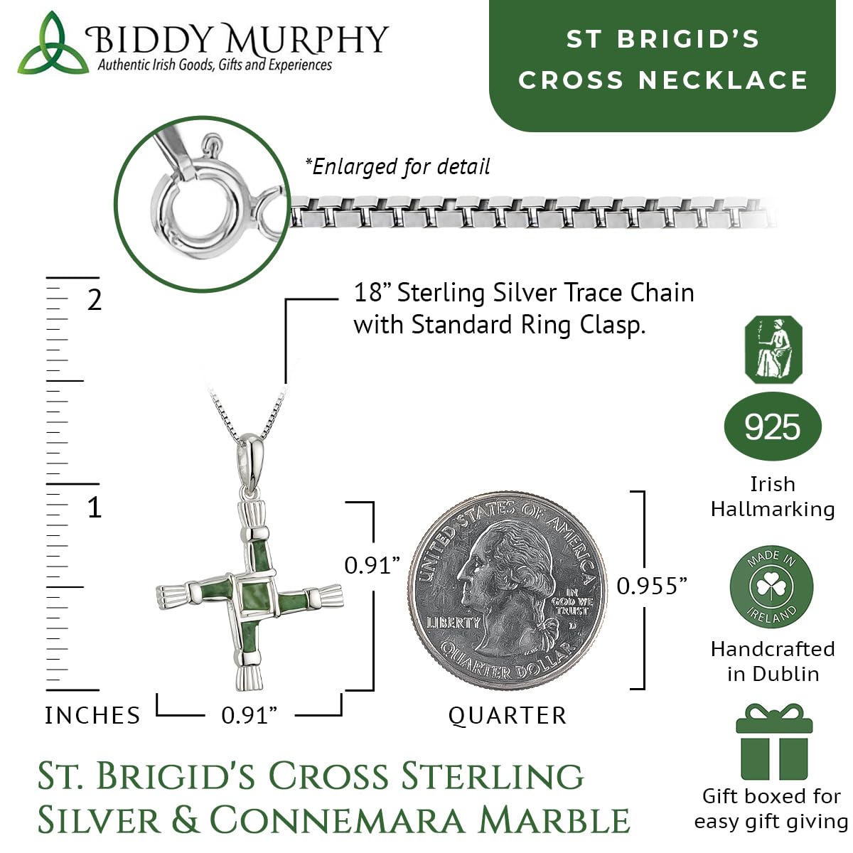 St. Brigid's Cross Pendant: Sterling Silver & Connemara Marble Necklace