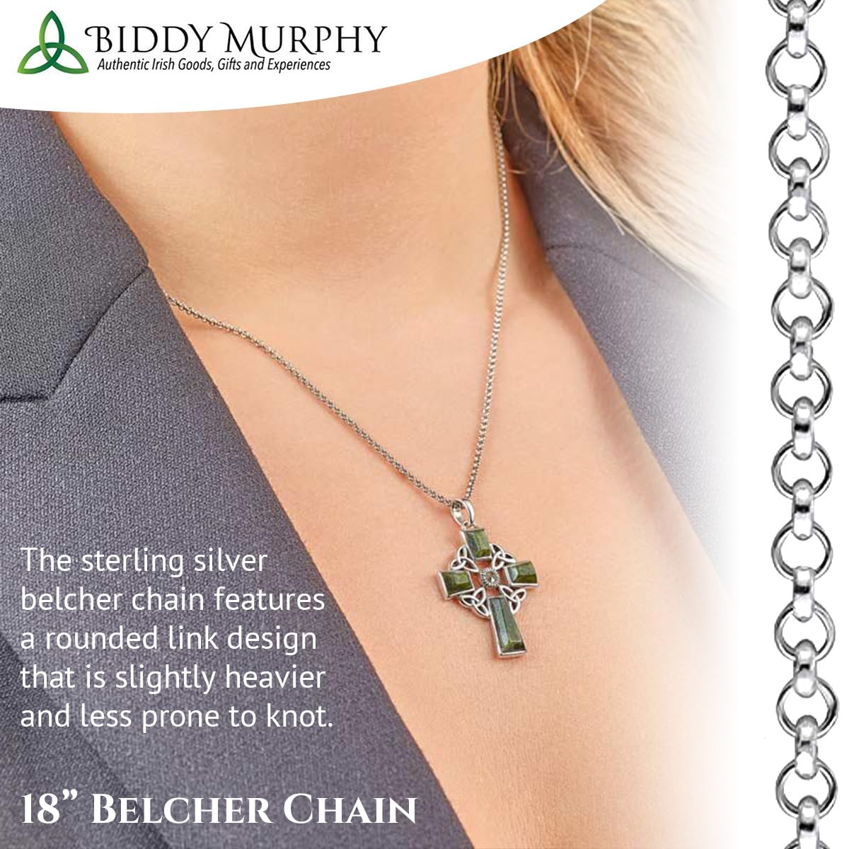 Sterling Silver Irish Celtic Cross Necklace with Connemara Marble